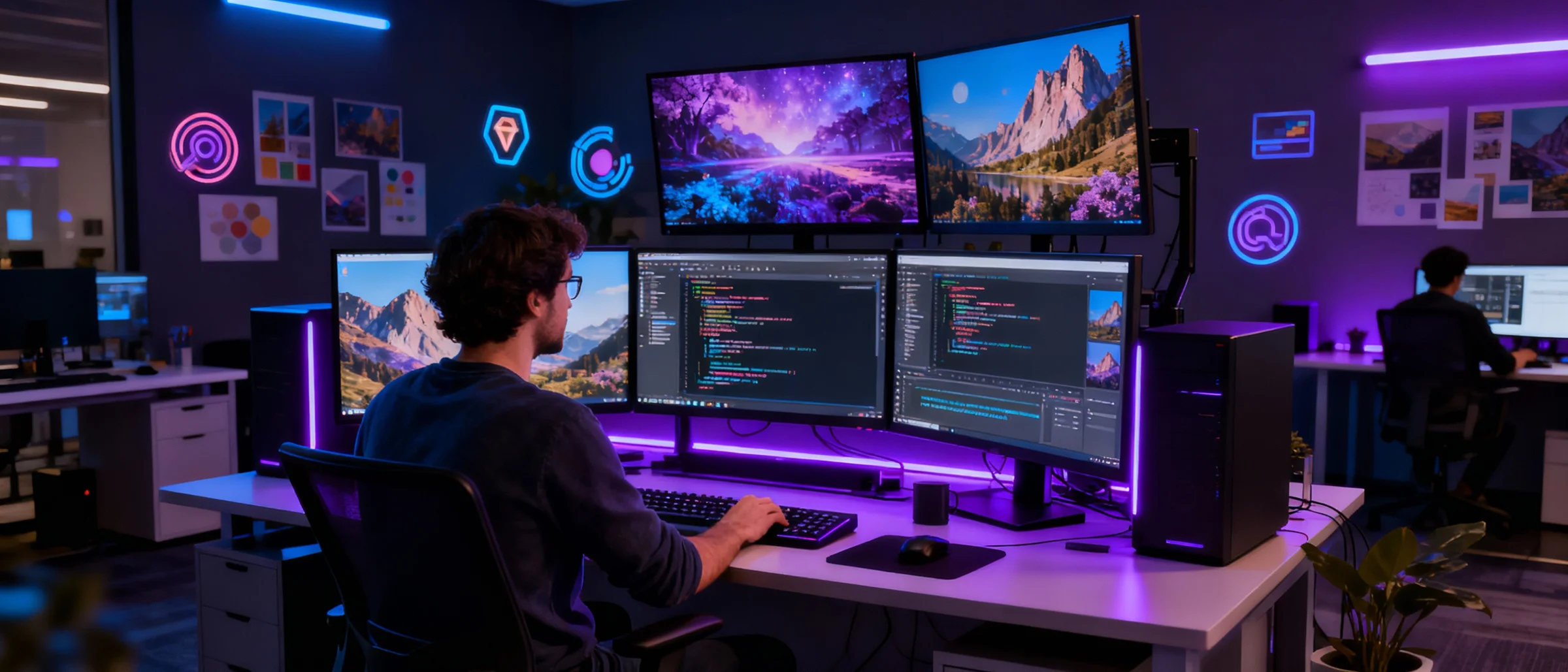 PixelMCP AI绘画工具使用场景 - 开发者在现代办公环境中编码